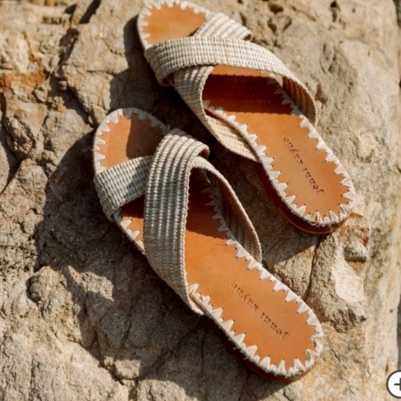 Jenni Kayne Womens Beige Raffia Designer Crossover Sandal In Natural 37 - Picture 1 of 13